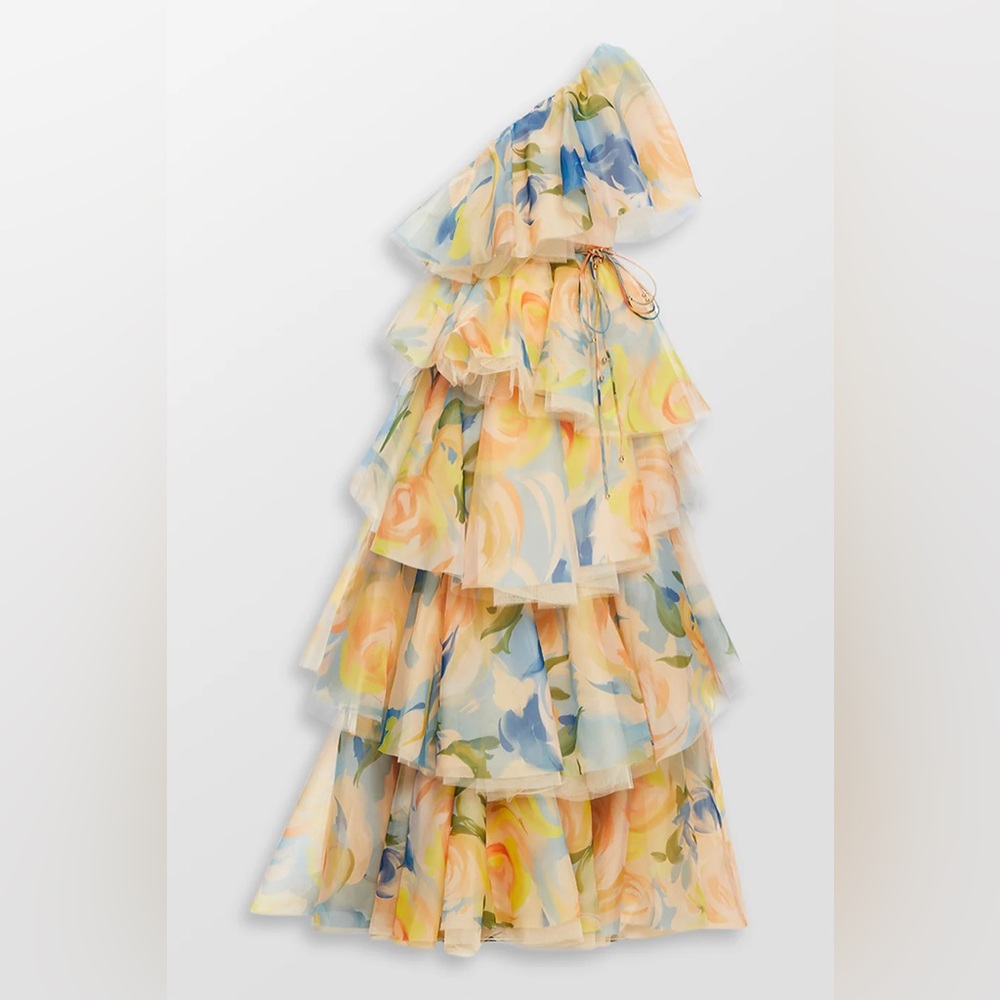LEO LIN Paloma Printed Tiered One Shoulder Gown AU8/US4 NWT